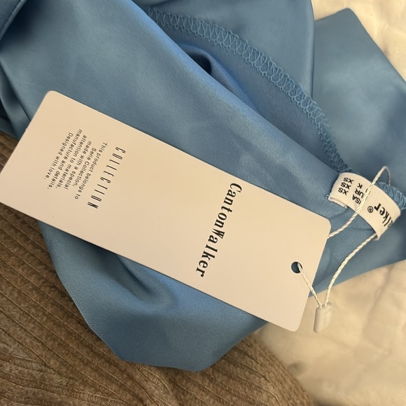 Canton Walker Satin Light Blue Mini Halter Dress - Picture 3 of 3